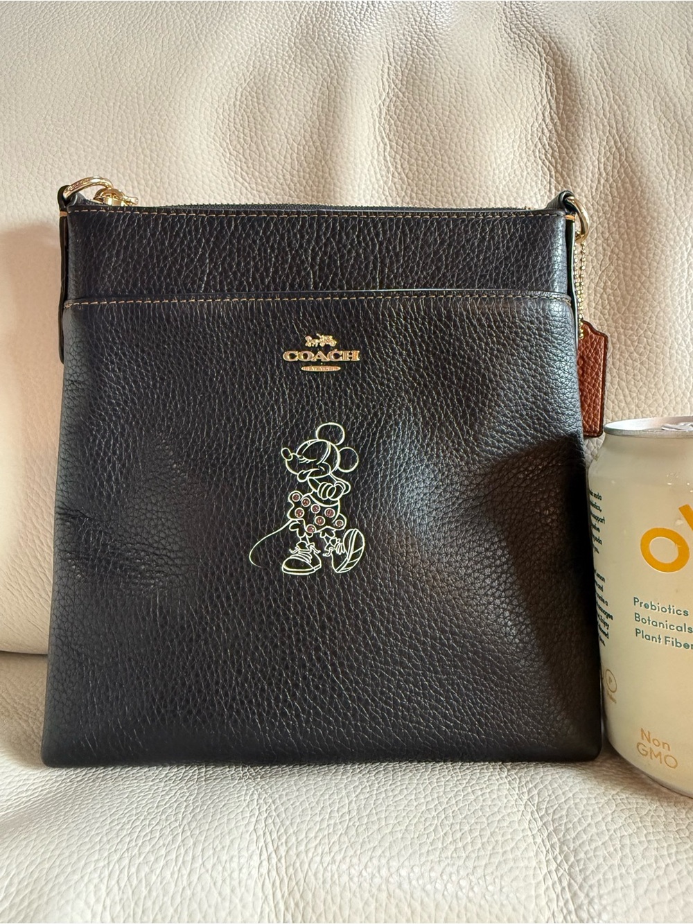 Coach Black Pebbled Leather Messenger Bag with Mickey Outline